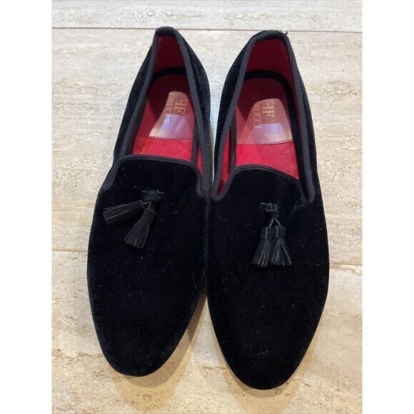 FERUCCI Men Black Velvet Slippers loafers with Suede Tassel‎ Size 14 main image 12